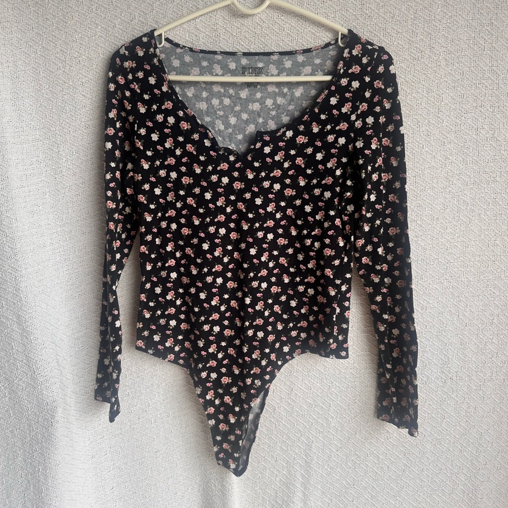 Victoria Secret Pink long sleeve bodysuit with flowers medium